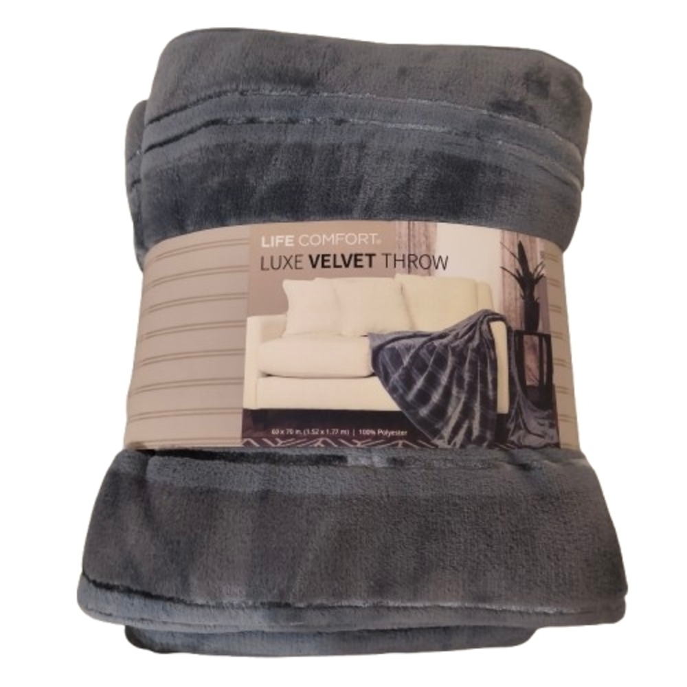 Life Comfort Luxe Velvet Throw - Charcoal Gray